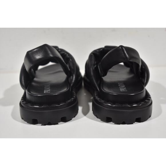 Prada Blow Black Padded Leather Logo Strappy Slingback Sport Sandal Flat 41 - Picture 11 of 12